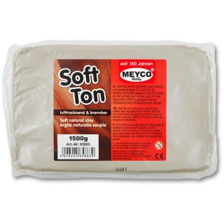 Soft Ton, lufttrocknend & brennbar 1,5 kg Modelliermasse weiß/natur Knetmasse