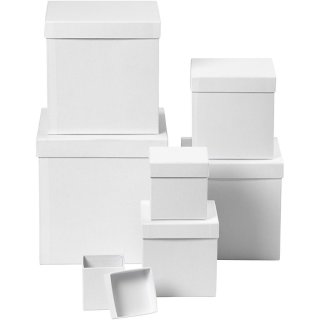 Boxen, Quatratische Form, Pappmaché Set mit 7 Stück