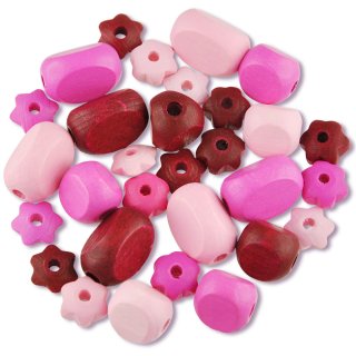 Holzperlen -Farbmischung, Pinktöne, 30 Stück