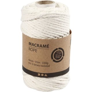 Macramé-Kordel, L: 55 m, D: 4 mm, Naturweiß, 330 g/ 1 Rolle