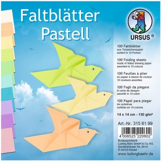 Faltblätter Pastellfarben, 14 x 14 cm, 100 Blatt, sortiert in 10 Farben